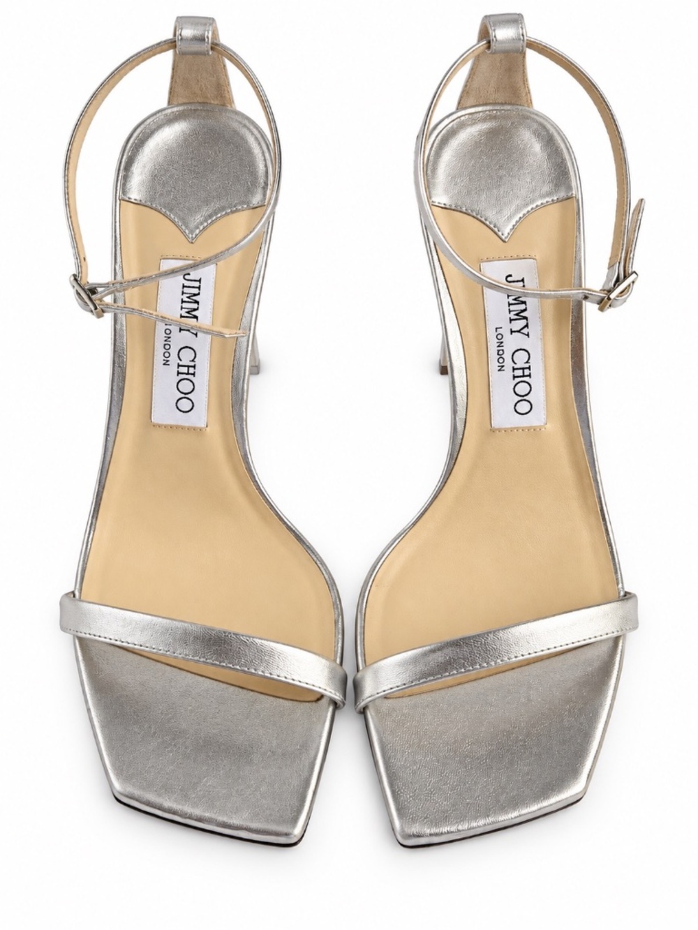 Jimmy Choo Marin 90 Silver Metallic Leather Sandals Heels Size 38
